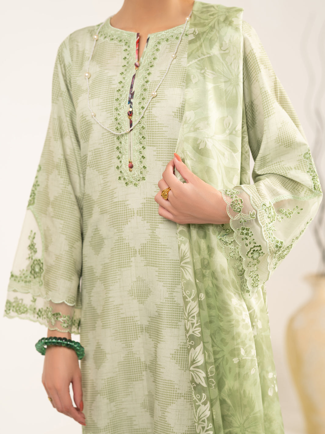 Green Raw Silk 3Pc Unstitched - ALP-3PS-2448
