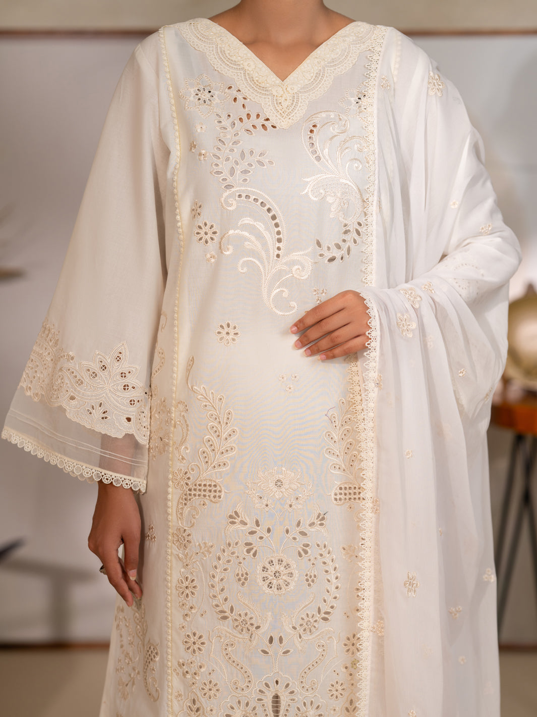 Off White Lawn Unstitched 3Pc - ALP-3PS-2451