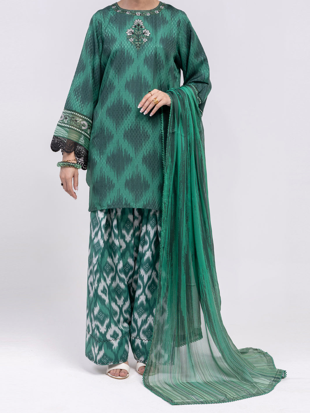Green Swiss Jacquard 3Pc Unstitched - ALP-3PS-2459