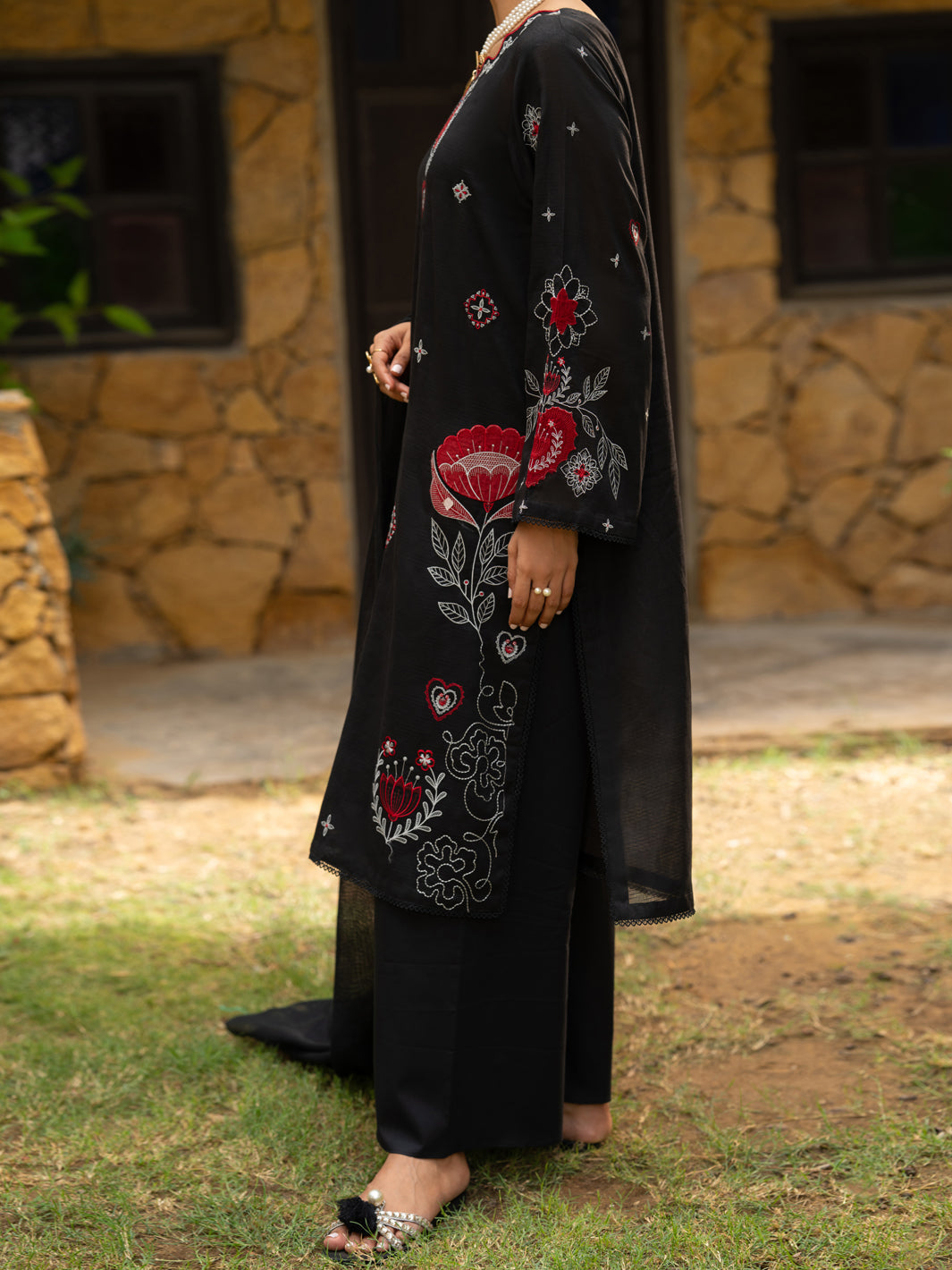 Black Cotton Stitched 3Pc - ALP-3PS-2575
