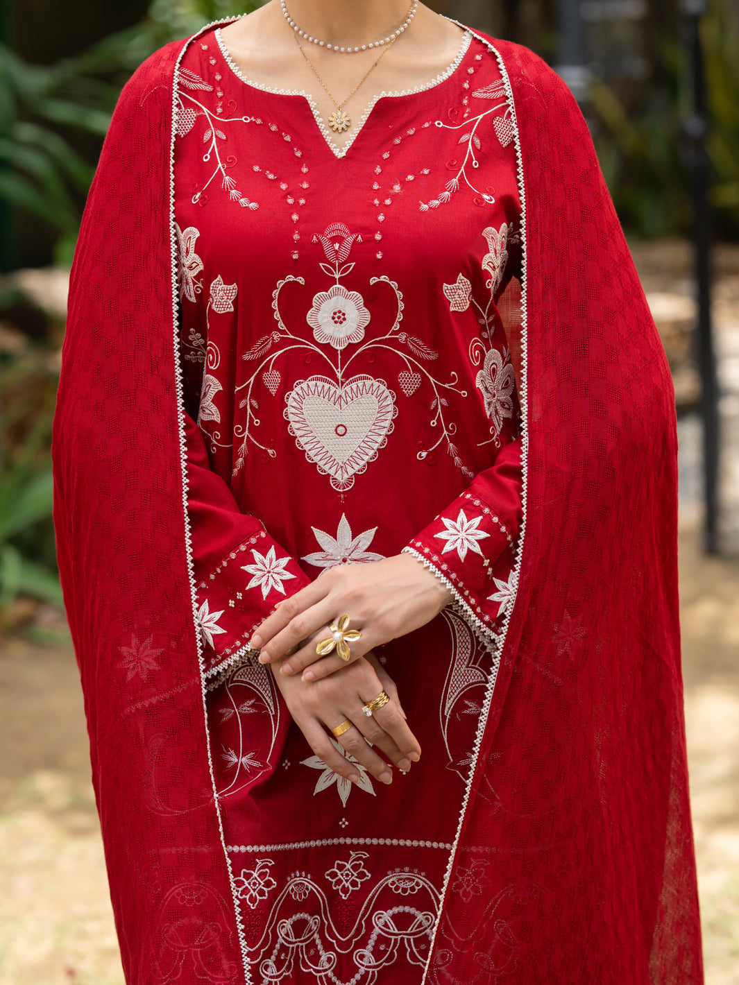 Red Cotton Stitched 3Pc - ALP-3PS-2577