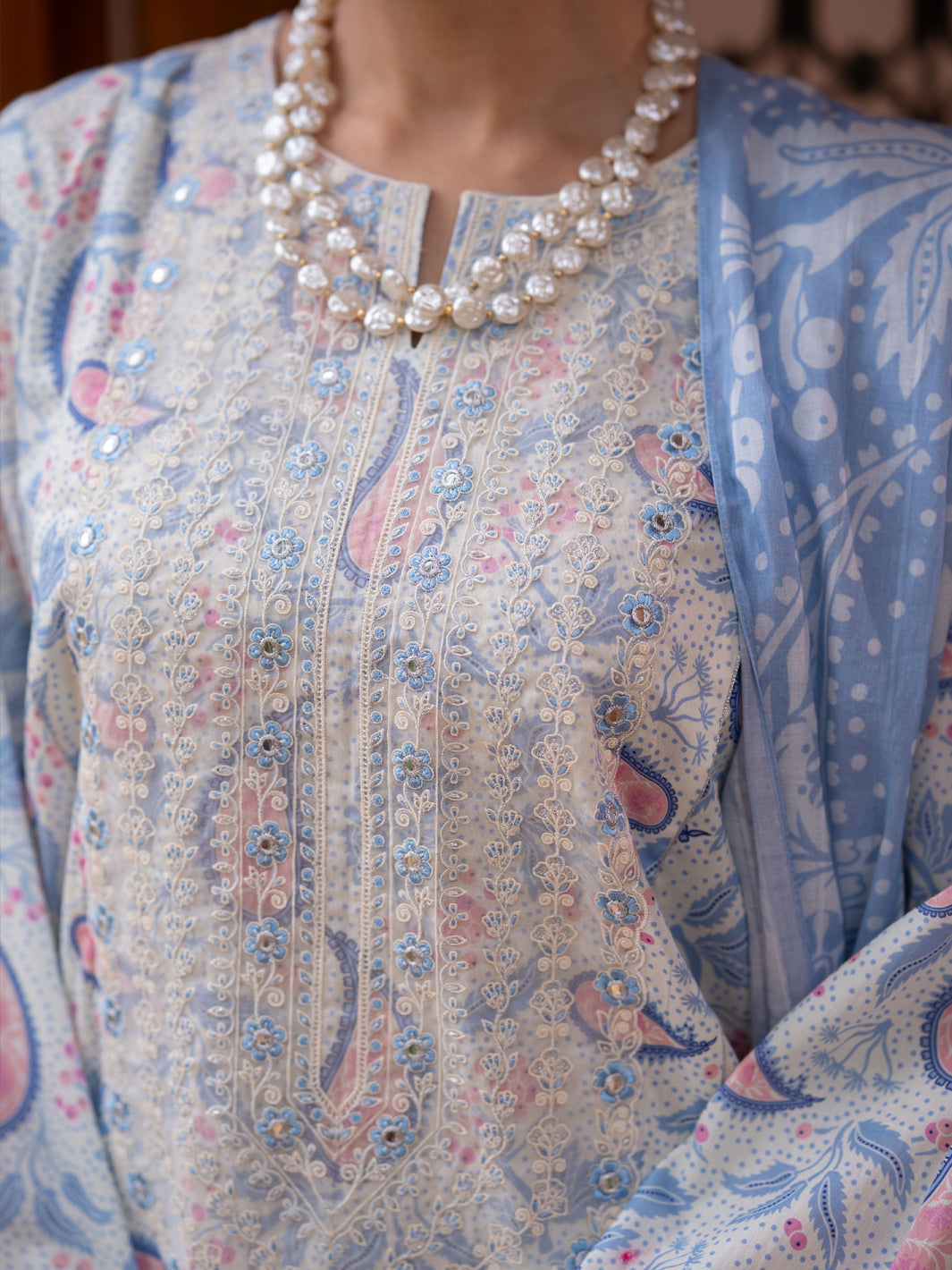 Ice Blue Cotton Stitched 3Pc - ALP-3PS-2582