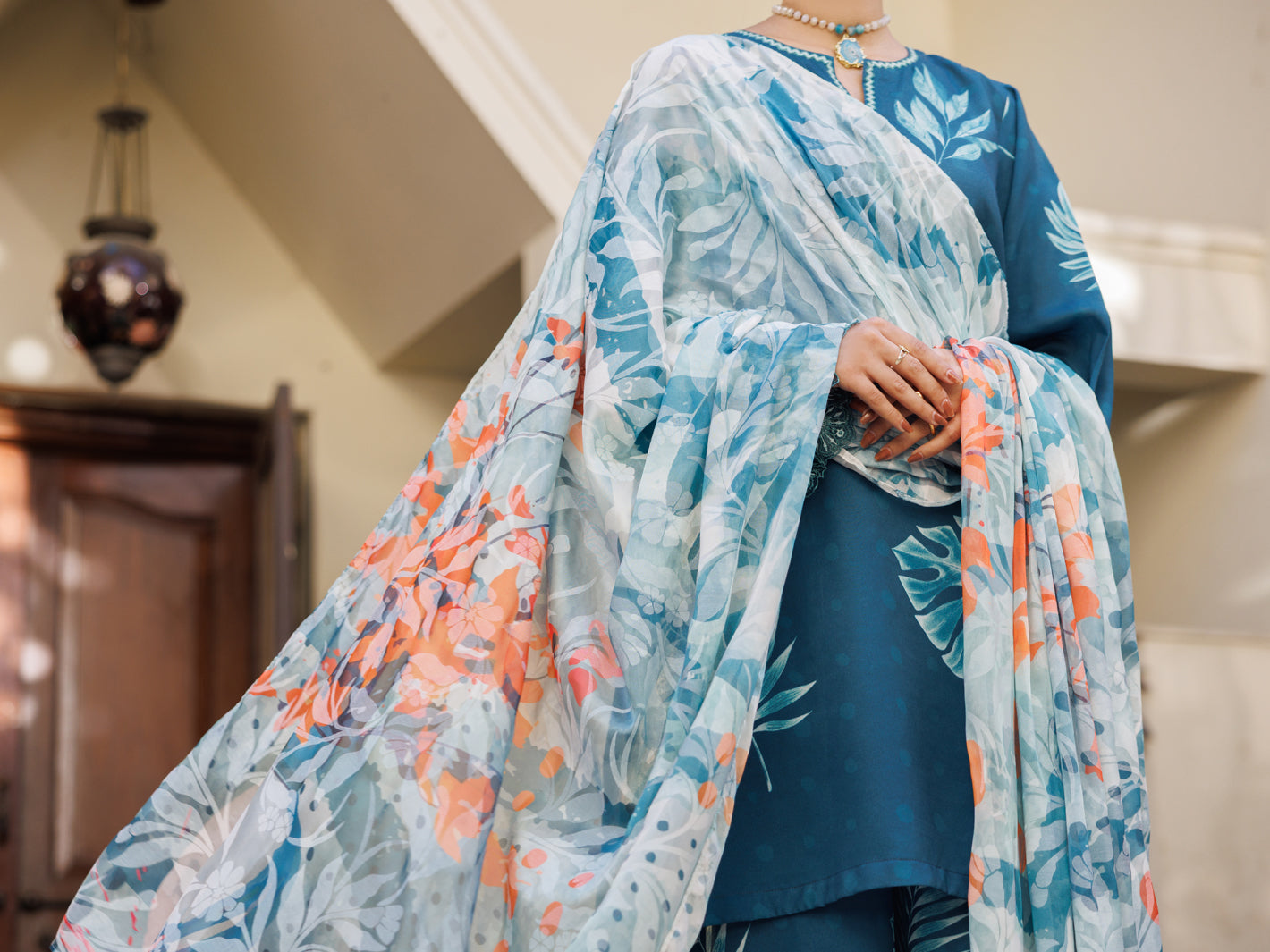 Teal Silk Lawn Stitched 3Pc- ALP-3PS-2603