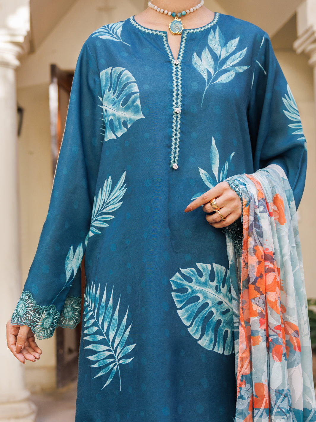 Teal Silk Lawn Stitched 3Pc- ALP-3PS-2603