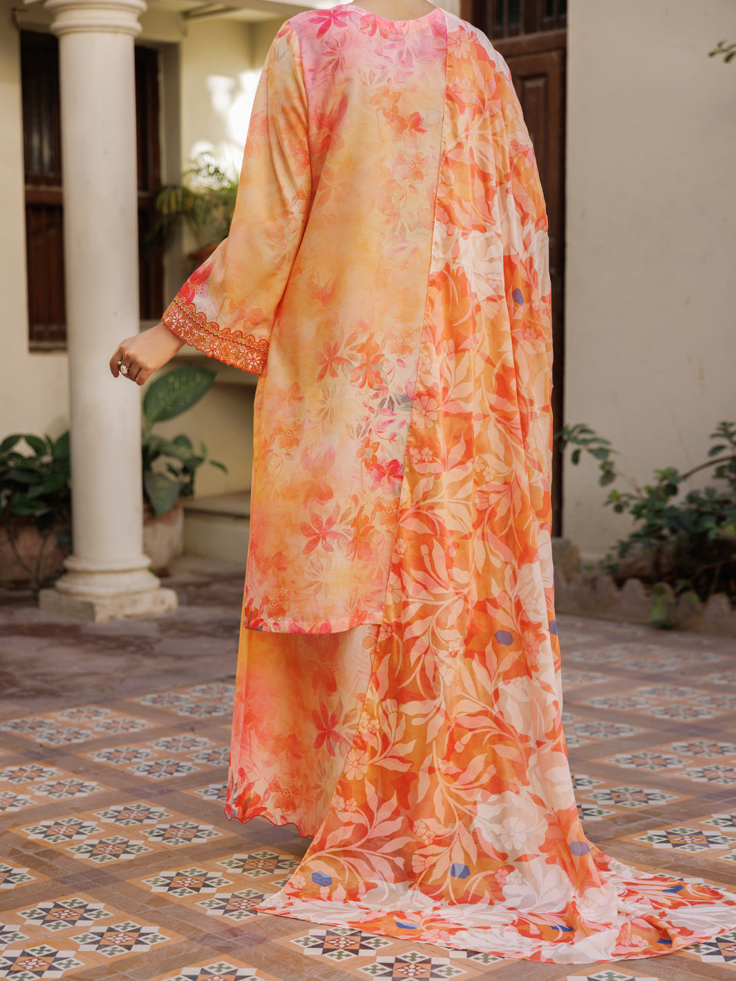 Peach Silk Lawn Stitched 3Pc- ALP-3PS-2606