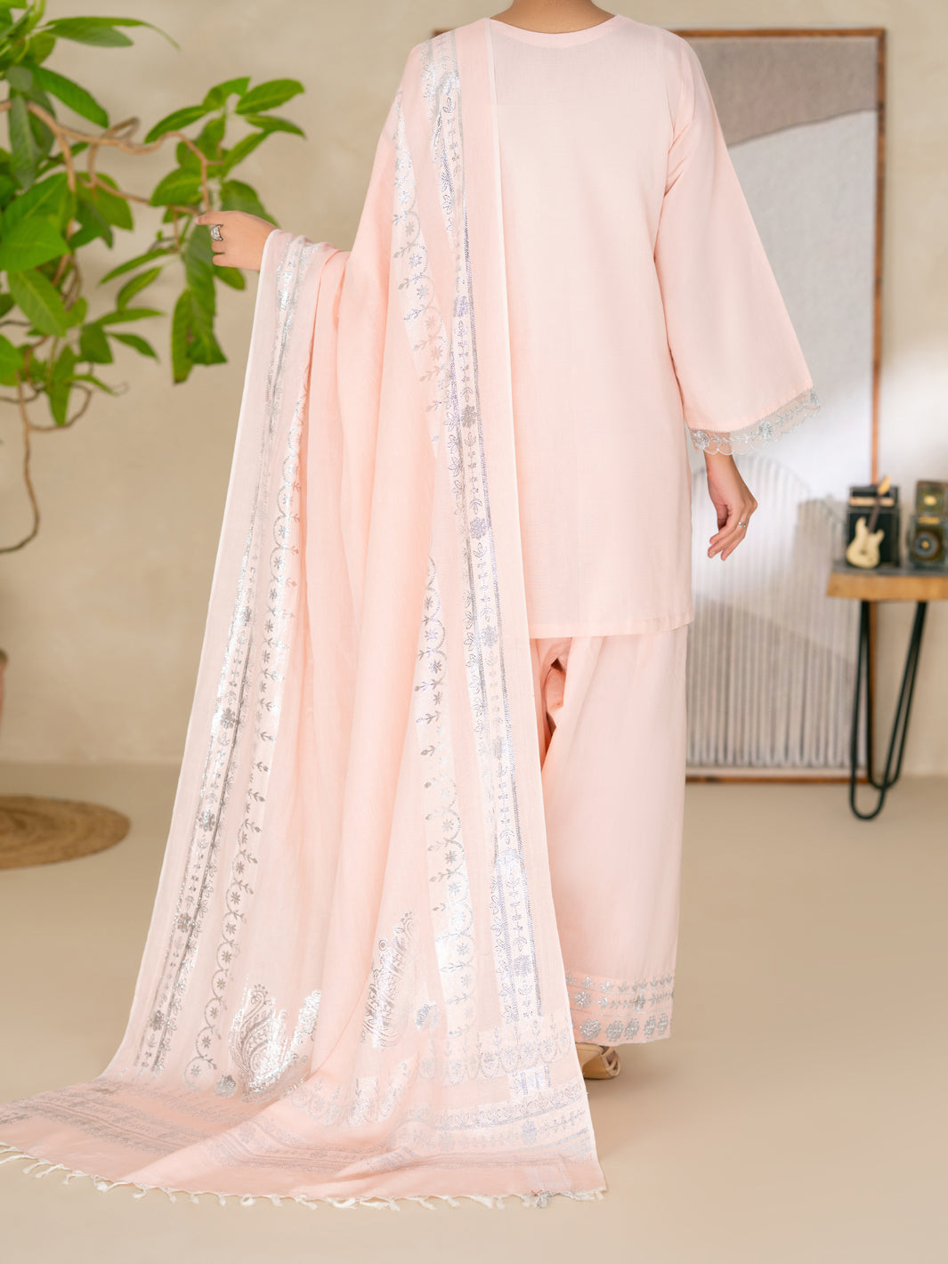 Pink Lurex Cotton Stitched 3Pc - ALP-3PS-2615