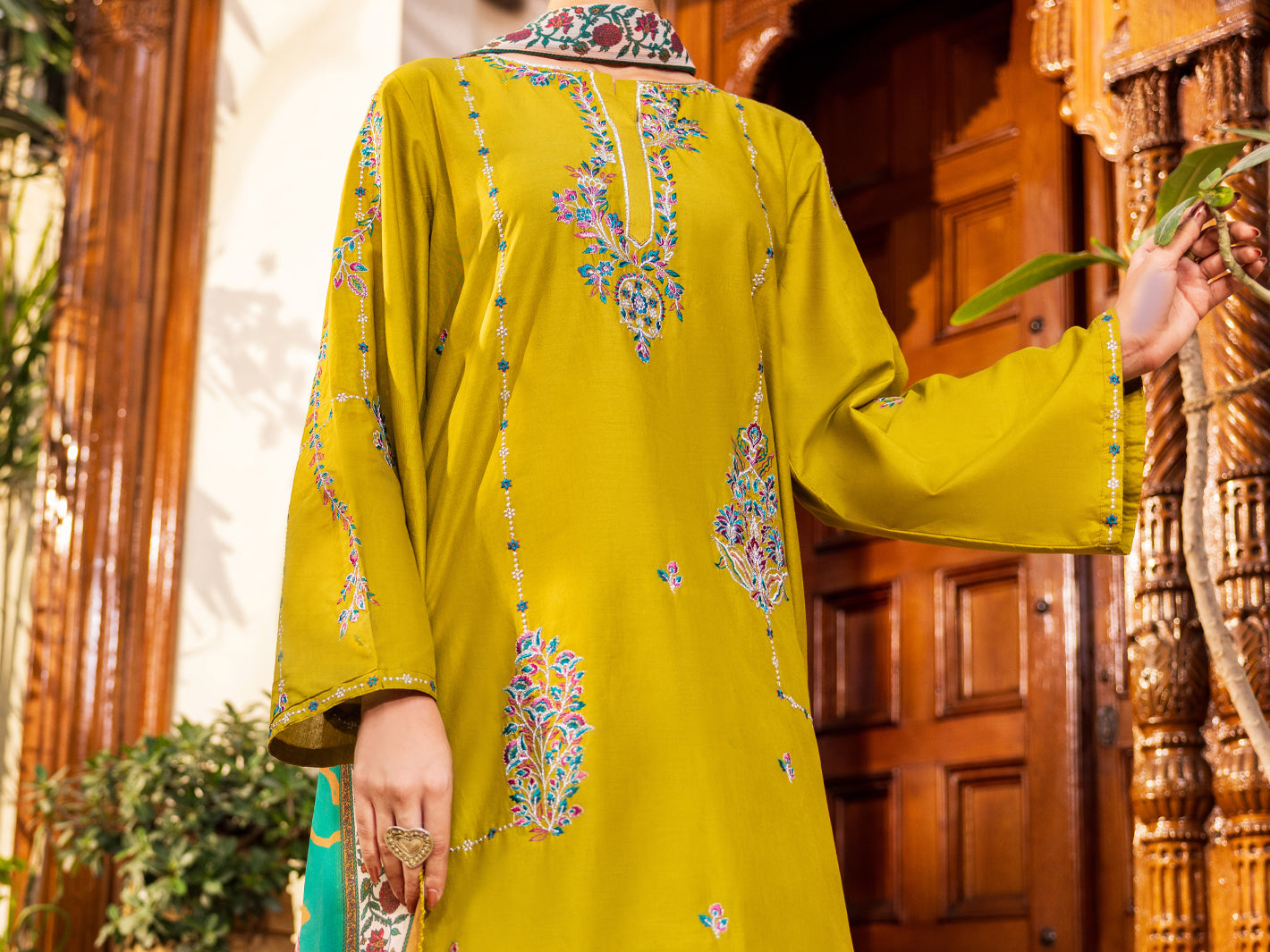Green Cotton Stitched 3PC - ALP-3PS-2628