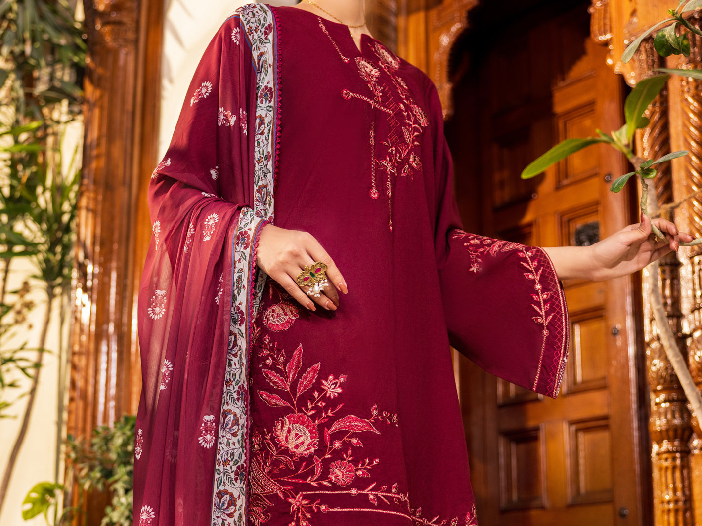 Maroon Cotton Stitched 3Pc - ALP-3PS-2629
