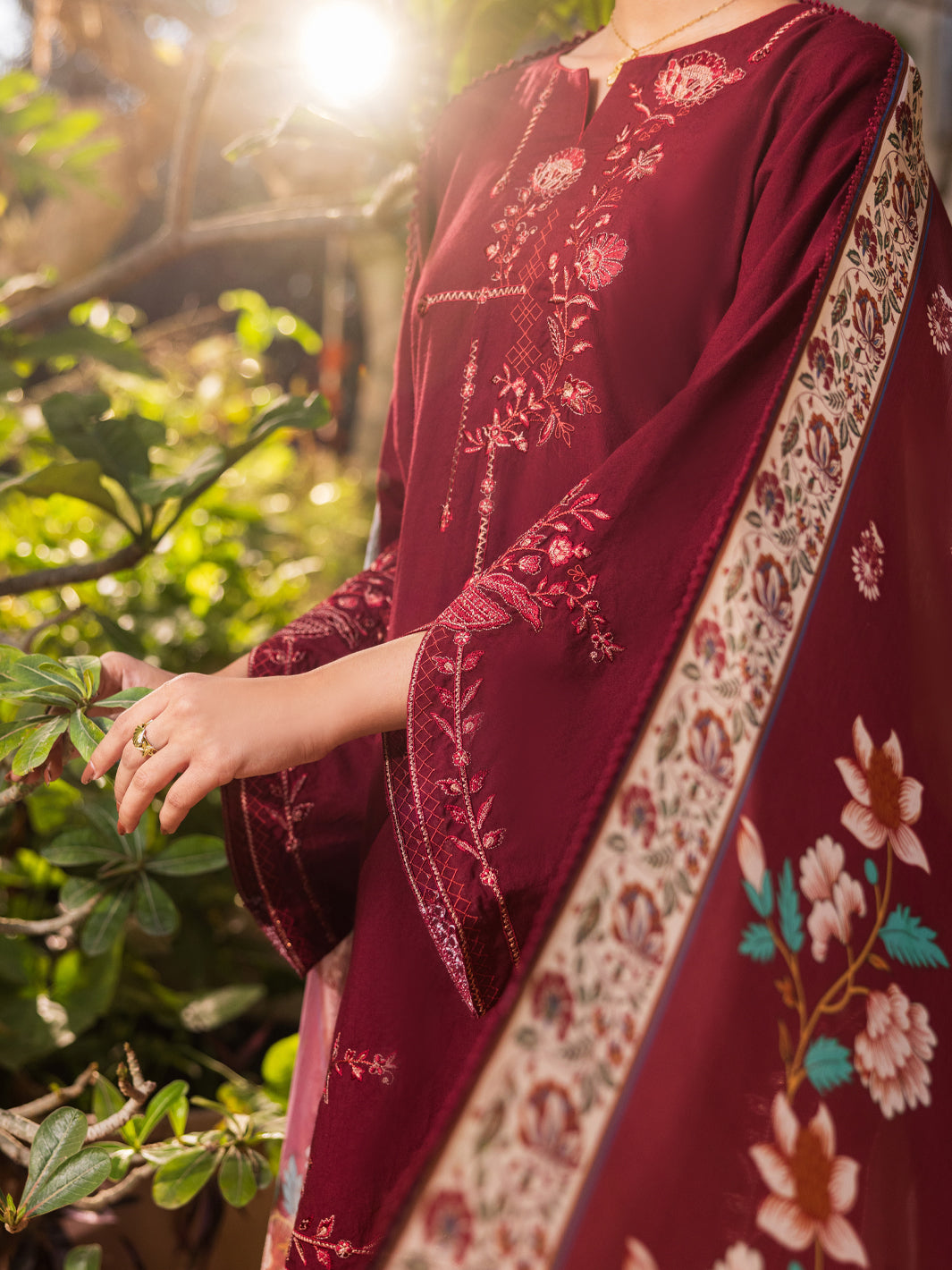 Maroon Cotton Stitched 3Pc - ALP-3PS-2629