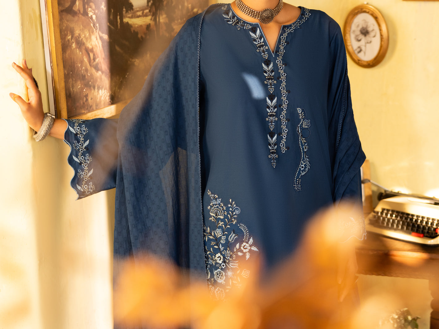 Blue Cambric Stitched 3Pc - ALP-3PS-2635