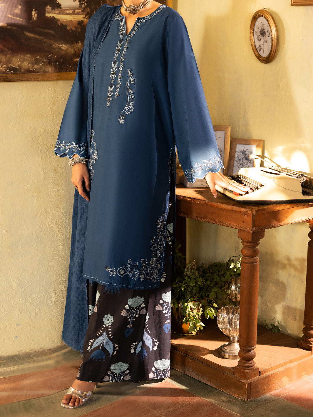 Blue Cambric Stitched 3Pc - ALP-3PS-2635