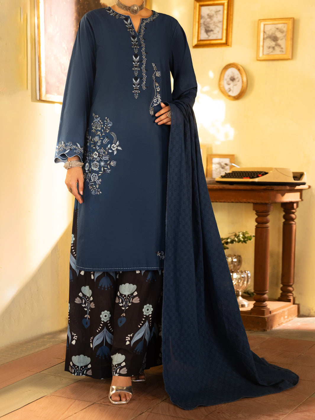 Blue Cambric Stitched 3Pc - ALP-3PS-2635