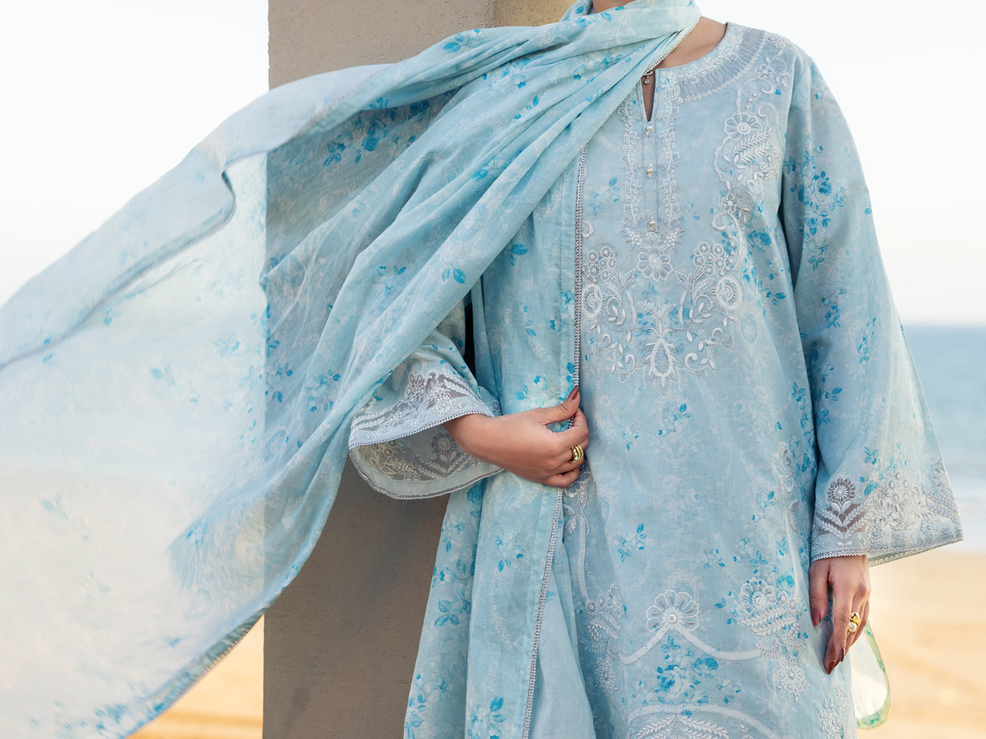 Sky Blue Lawn 3Pc Stitched - ALP-3PS-2641
