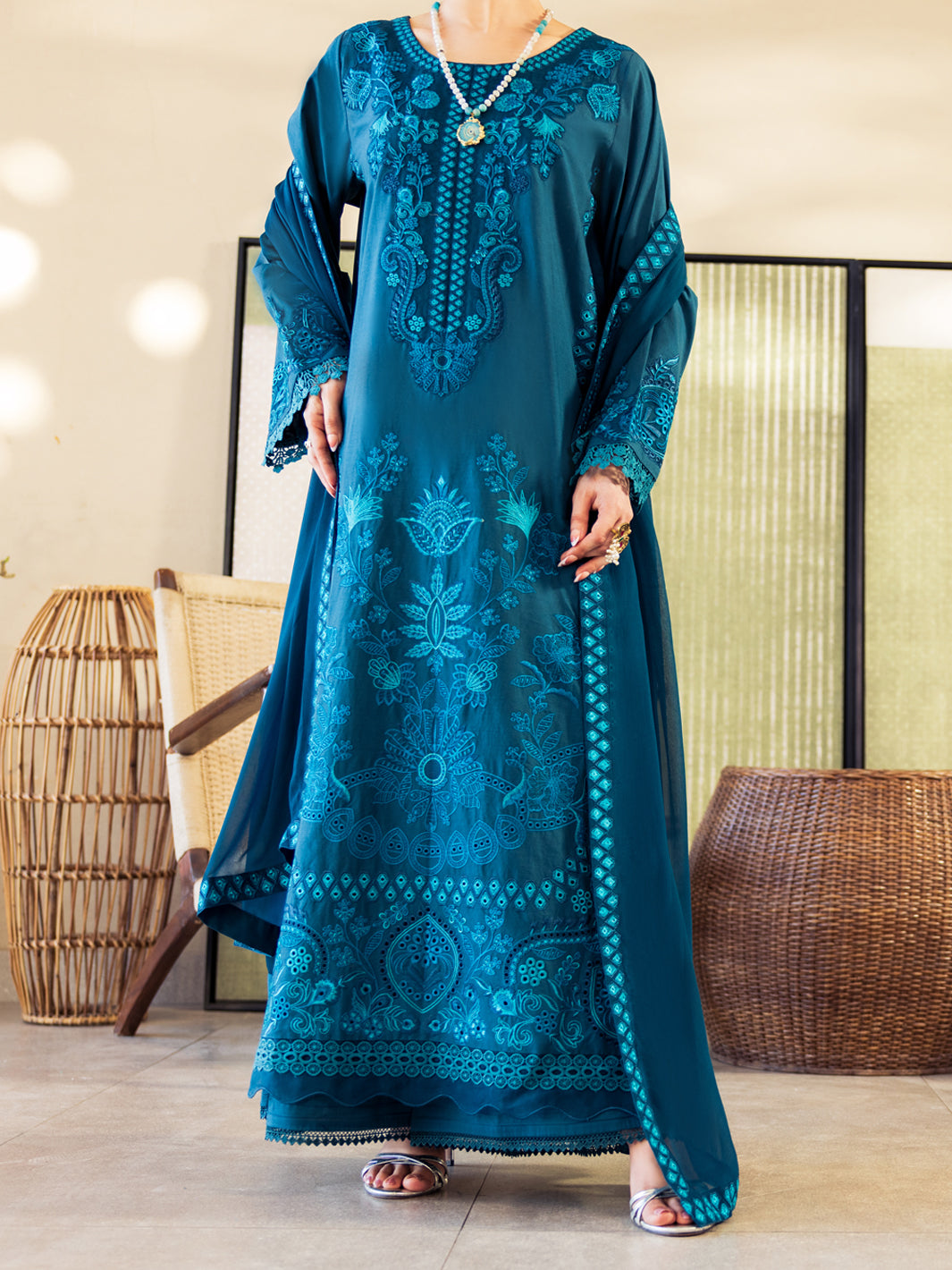 Turquoise Dyed Lawn Unstitched 3Pc - ALP-3PS-2646