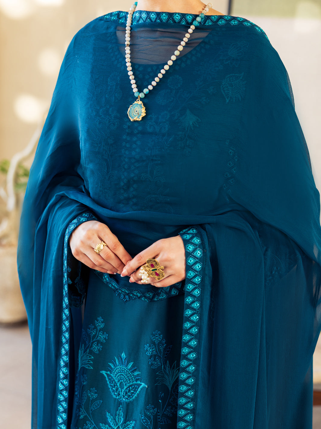 Turquoise Dyed Lawn Unstitched 3Pc - ALP-3PS-2646