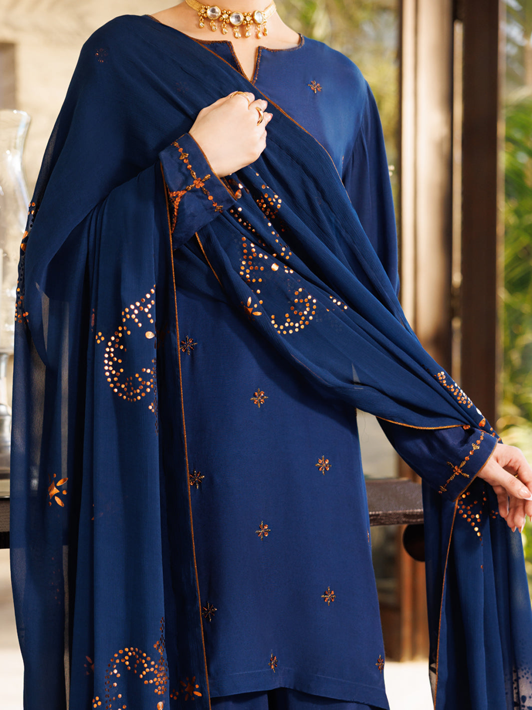 Blue Sheesha Silk 3Pc Stitched - ALP-3PS-2667
