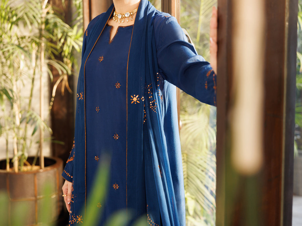 Blue Sheesha Silk 3Pc Stitched - ALP-3PS-2667