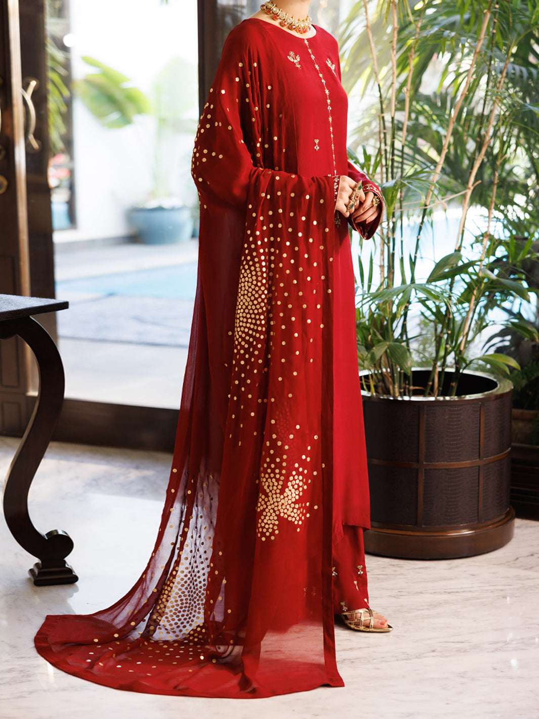 Maroon Silk Stitched 3Pc- ALP-3PS-2669