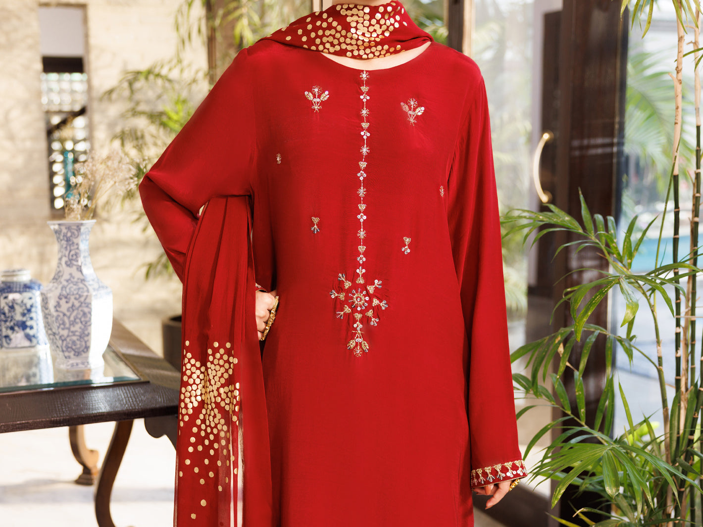 Maroon Silk Stitched 3Pc- ALP-3PS-2669