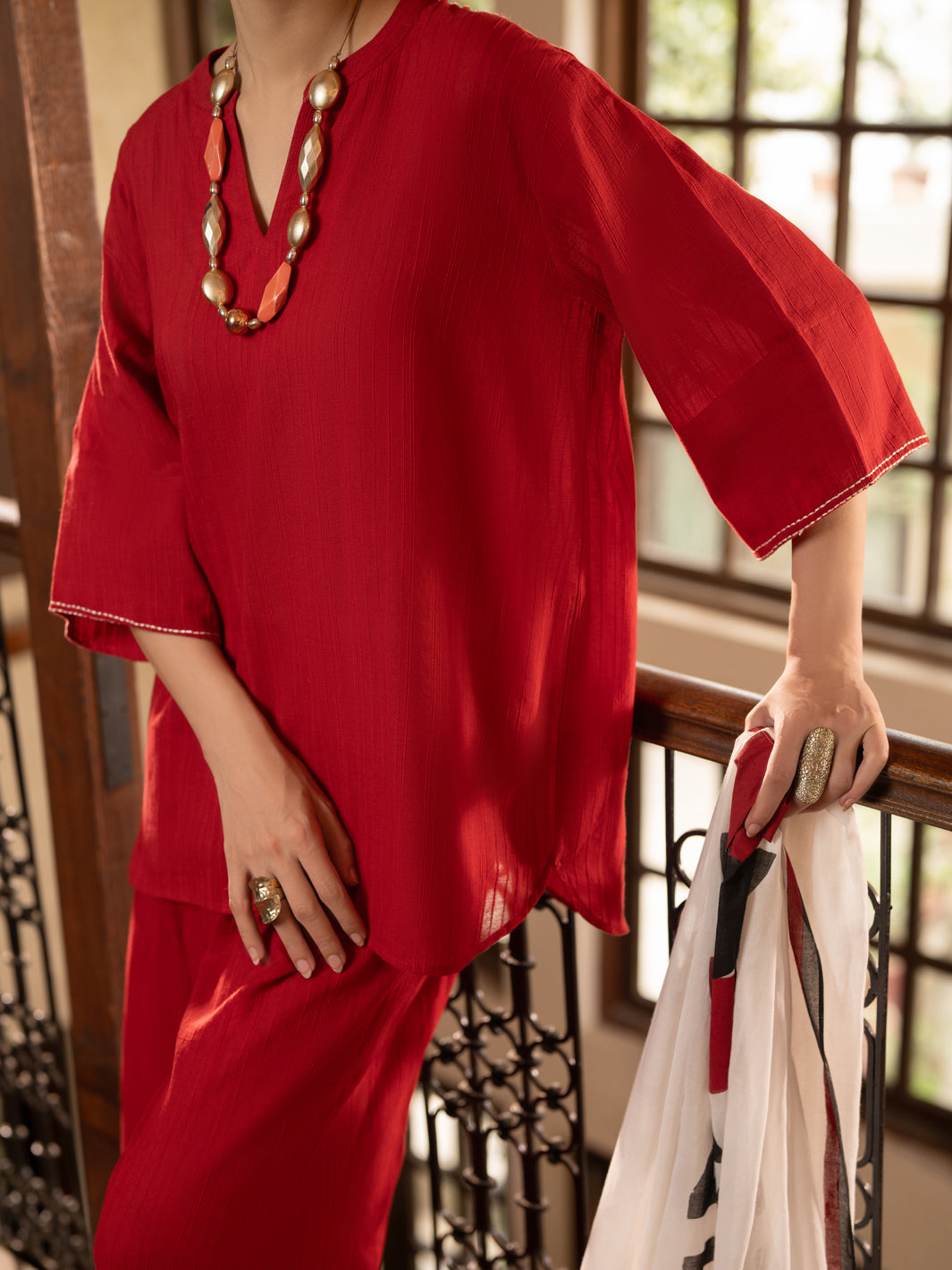 Red Dobby Stitched 3Pc - ALP-3PS-2672