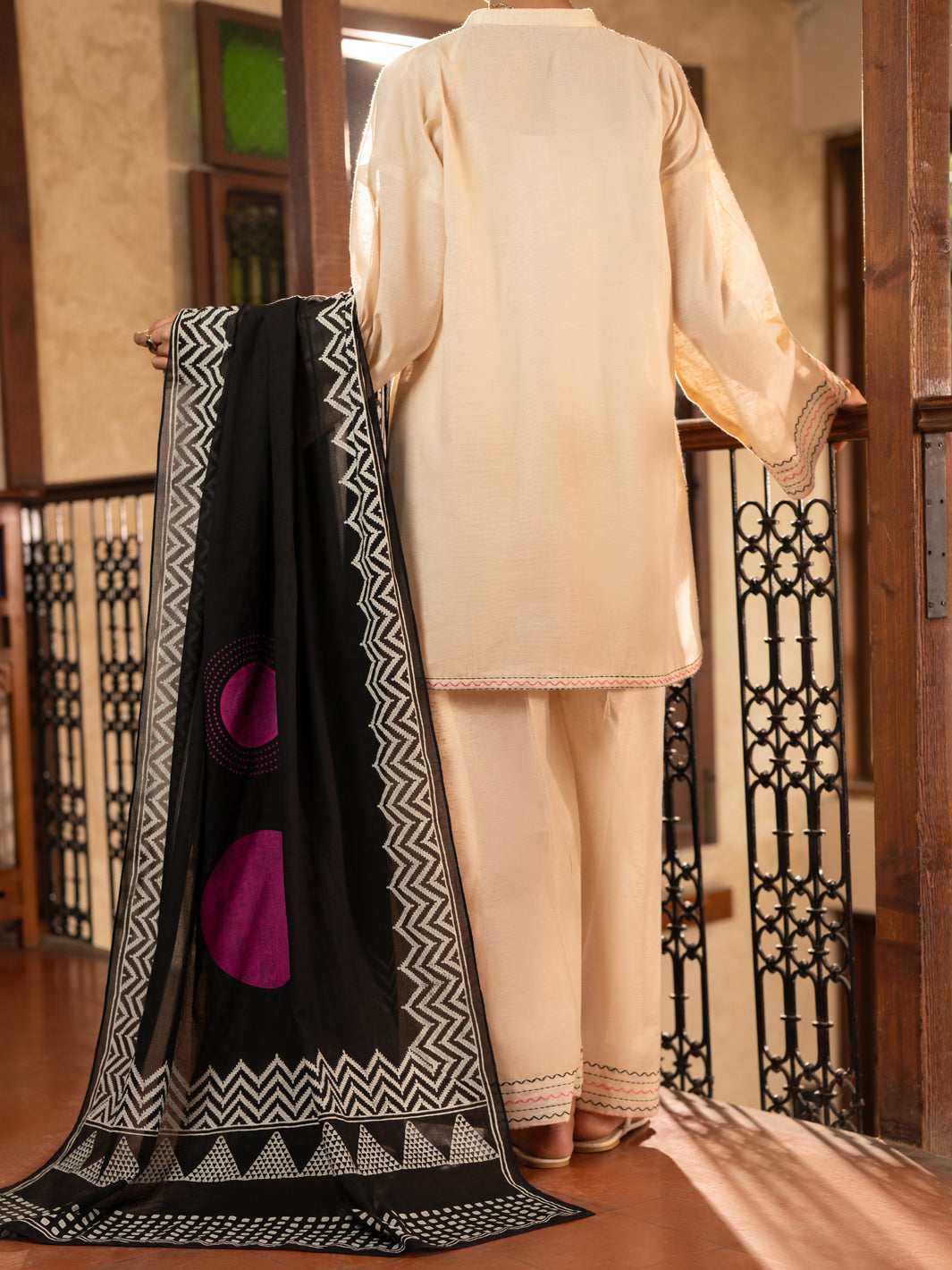 Off White Cotton Stitched 3Pc - ALP-3PS-2674