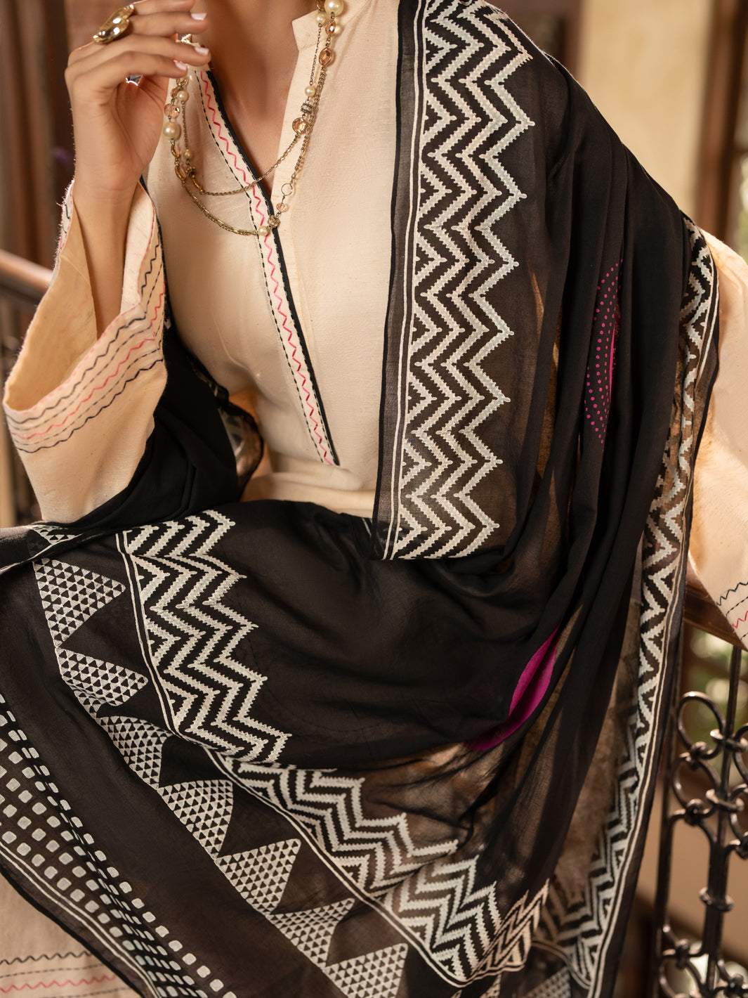 Off White Cotton Stitched 3Pc - ALP-3PS-2674