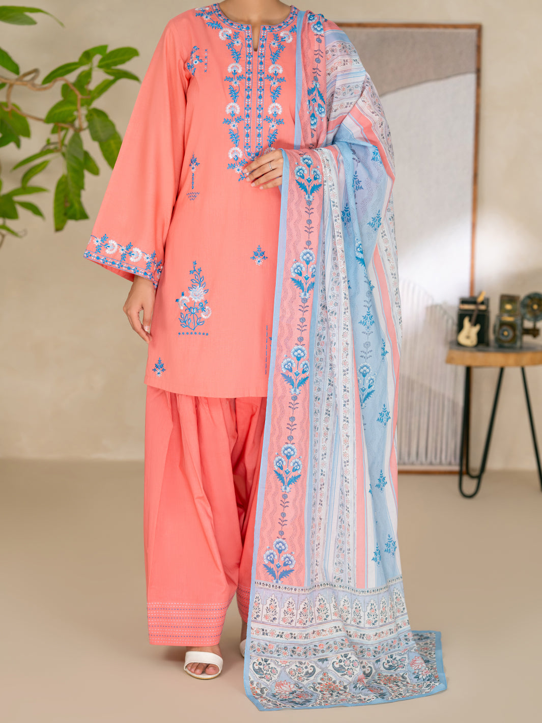 Peach Dyed Lawn Unstitched 3Pc - ALP-3PS-2687