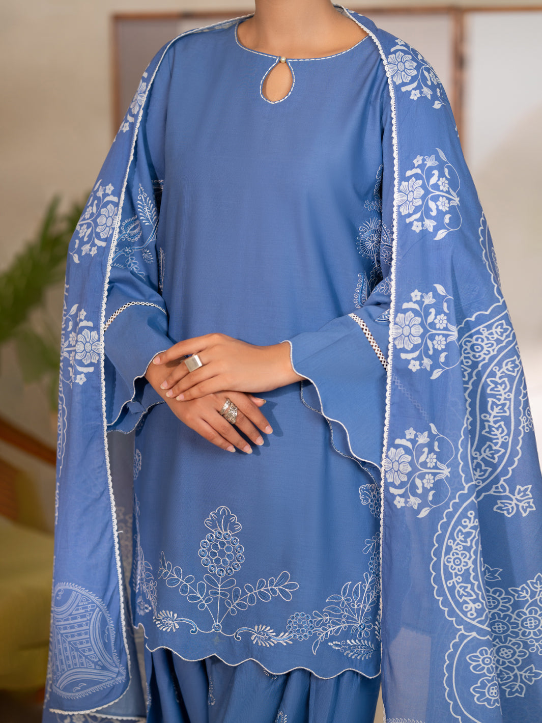 Blue Dyed Lawn Unstitched 3Pc - ALP-3PS-2689