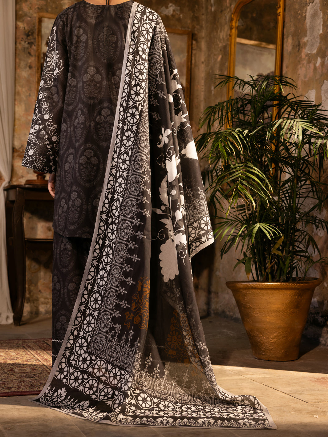 Charcoal Cotton Lawn Unstitched 3PC - ALP-3PS-2712