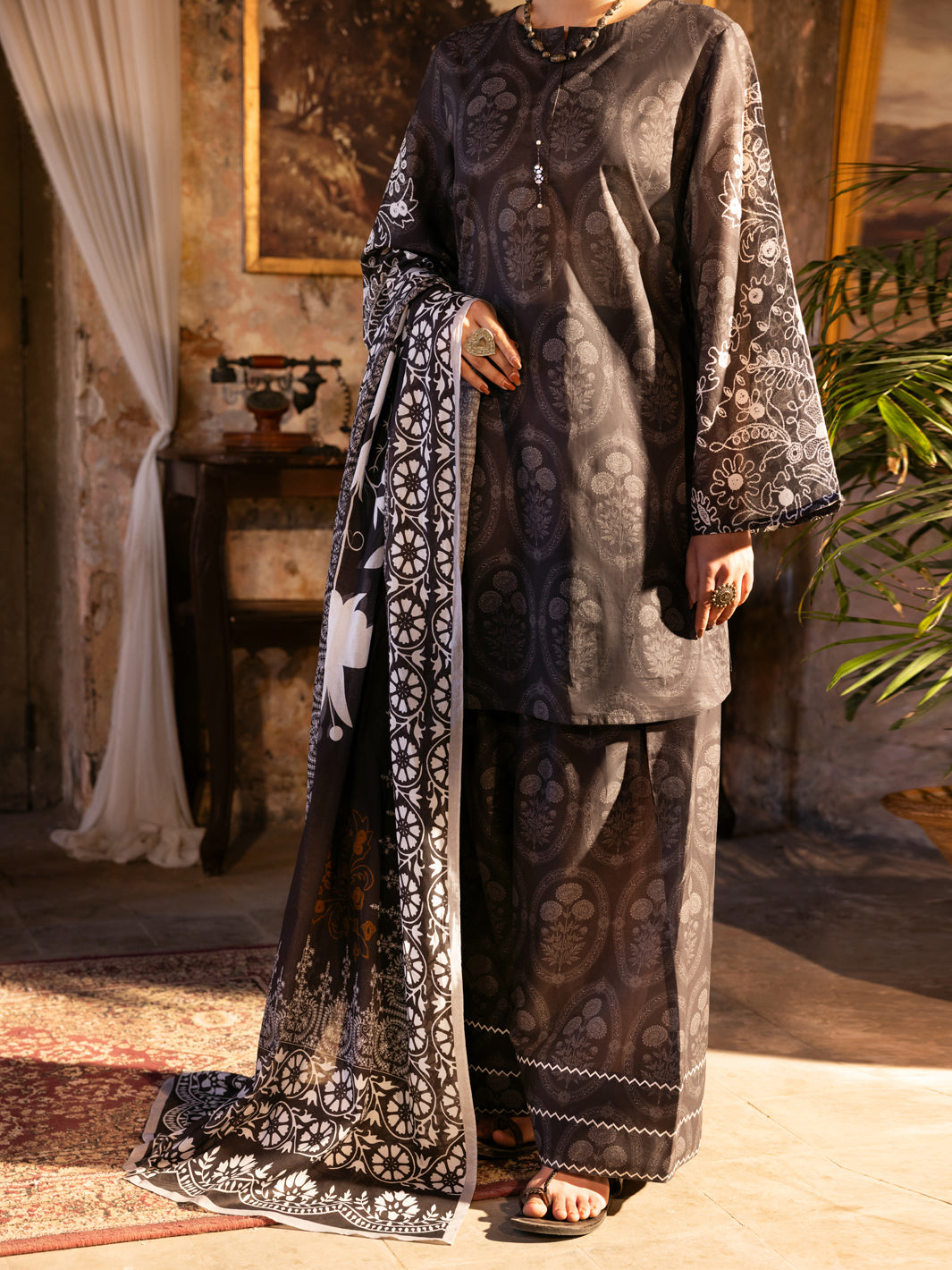 Charcoal Cotton Lawn Unstitched 3PC - ALP-3PS-2712
