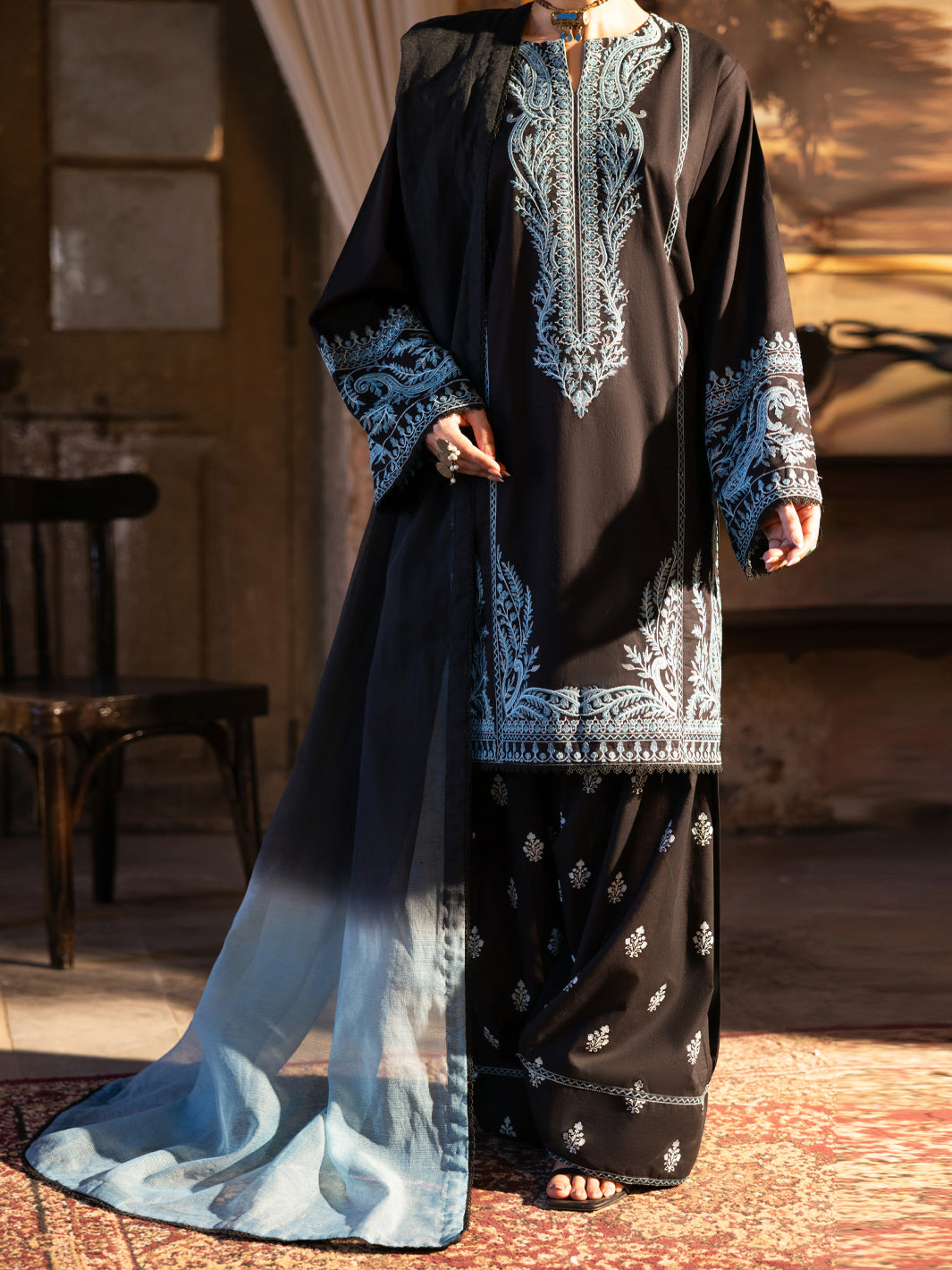Black Cotton Lawn Unstitched 3 Piece - ALP-3PS-2719