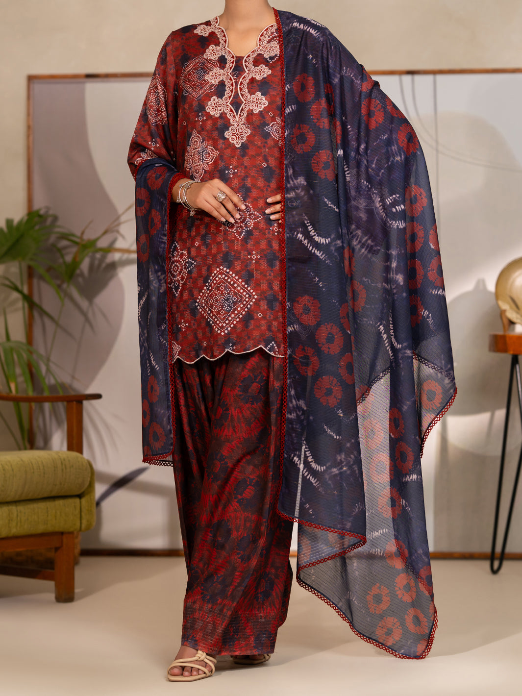 Maroon Swiss Jacquard Unstitched 3PC - ALP-3PS-2728