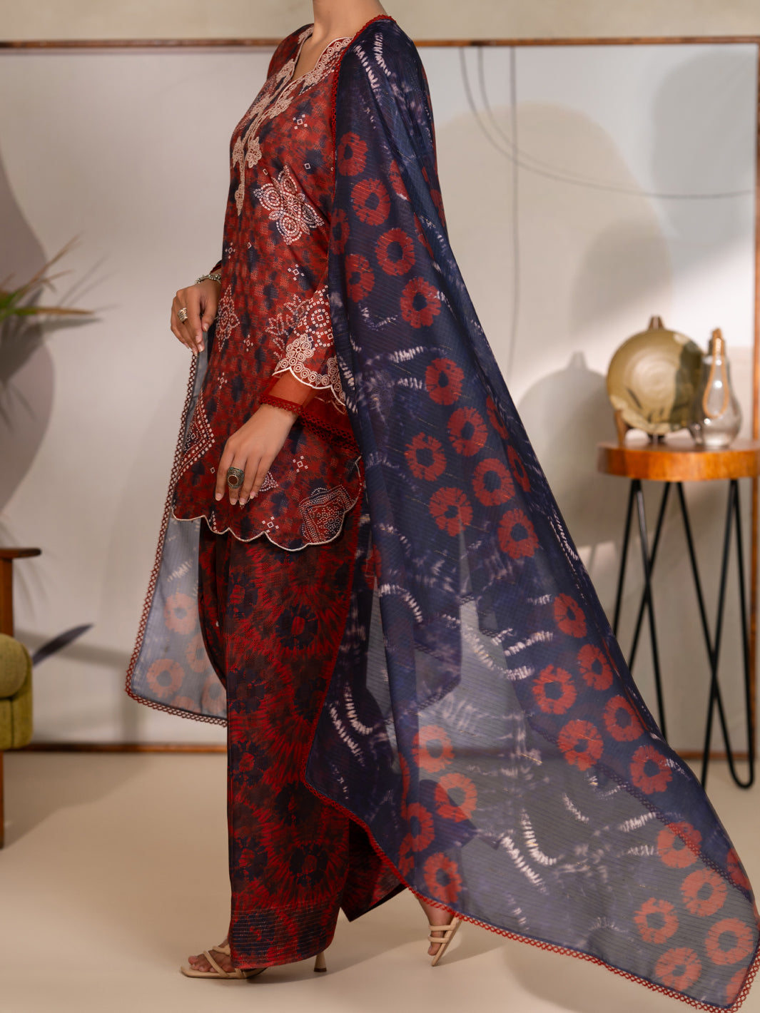 Maroon Swiss Jacquard Unstitched 3PC - ALP-3PS-2728