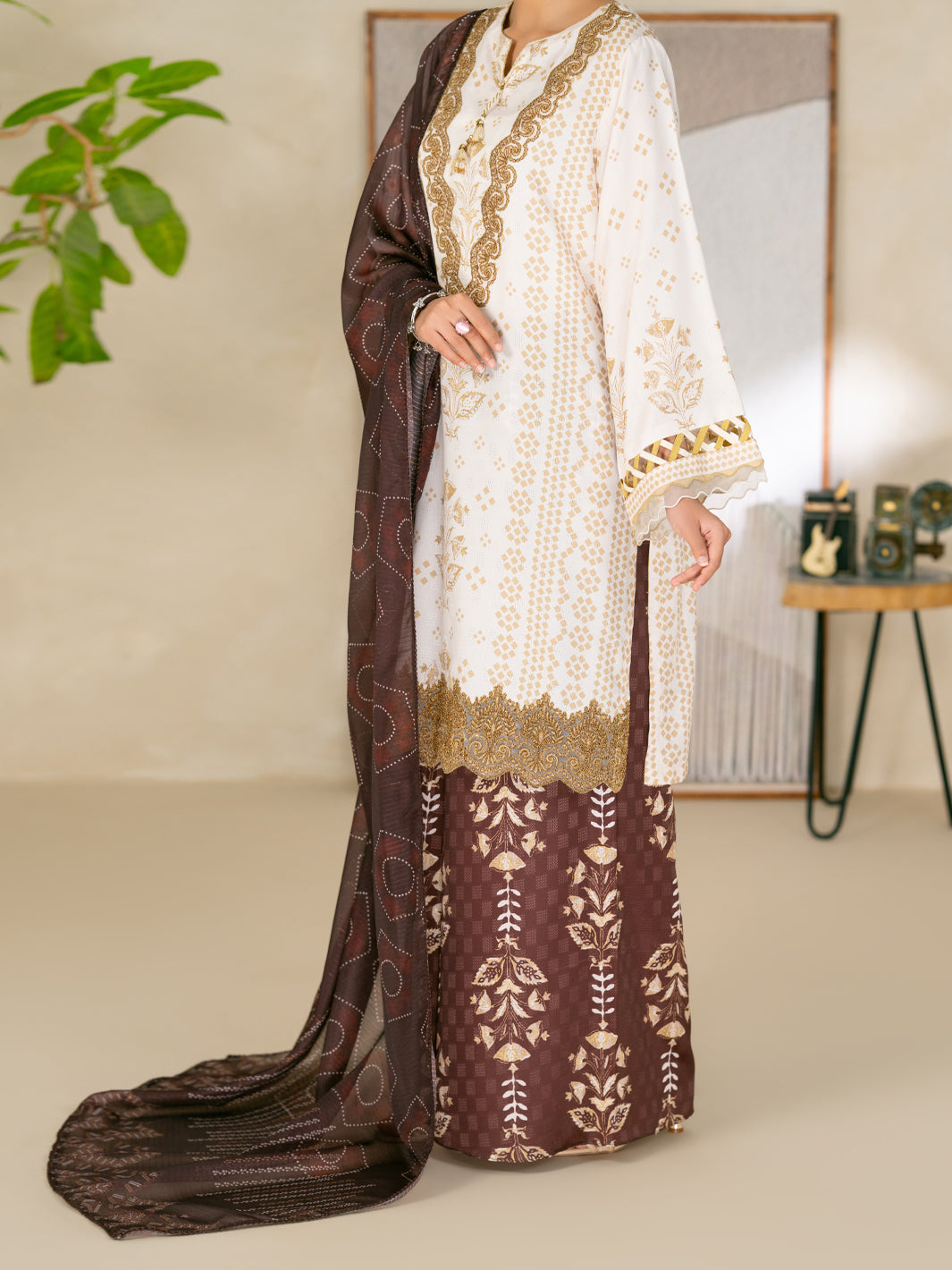 White Swiss Jacquard 3Pc Unstitched - ALP-3PS-2729