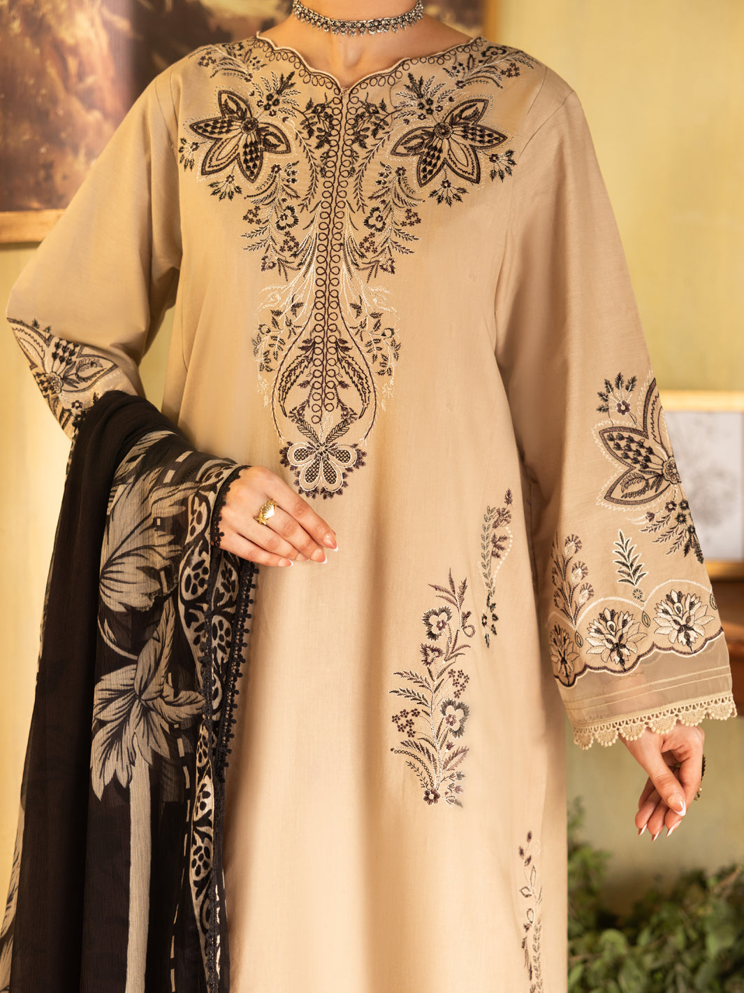 Beige Dyed Lawn Unstitched 3Pc - ALP-3PS-2735