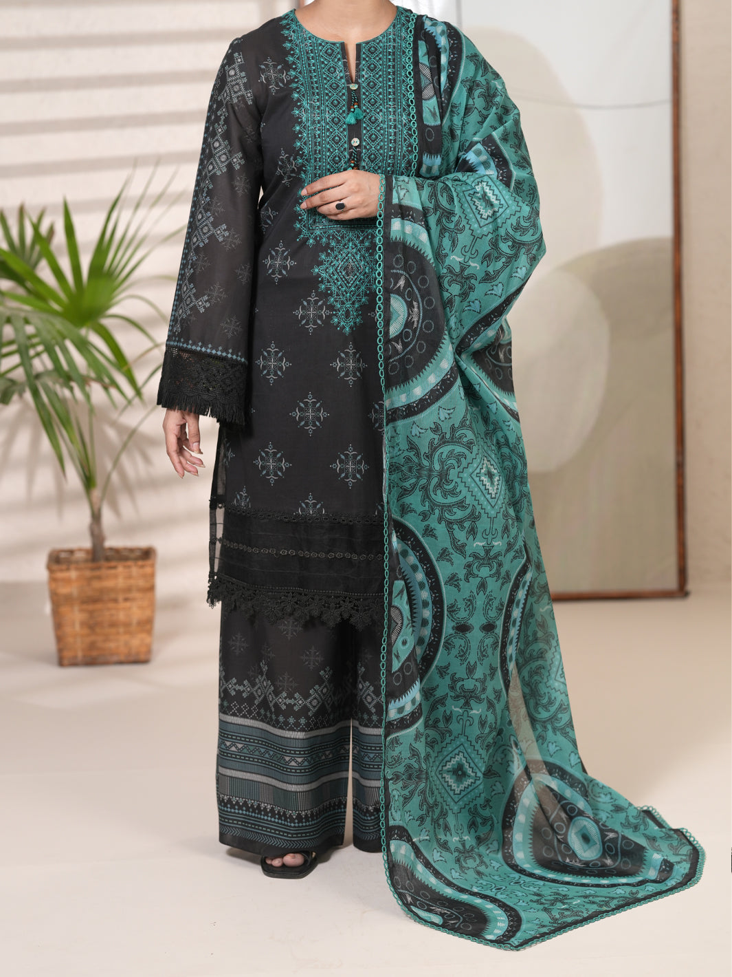 Charcoal Cambric Unstitched 3Pc - ALP-3PS-2748