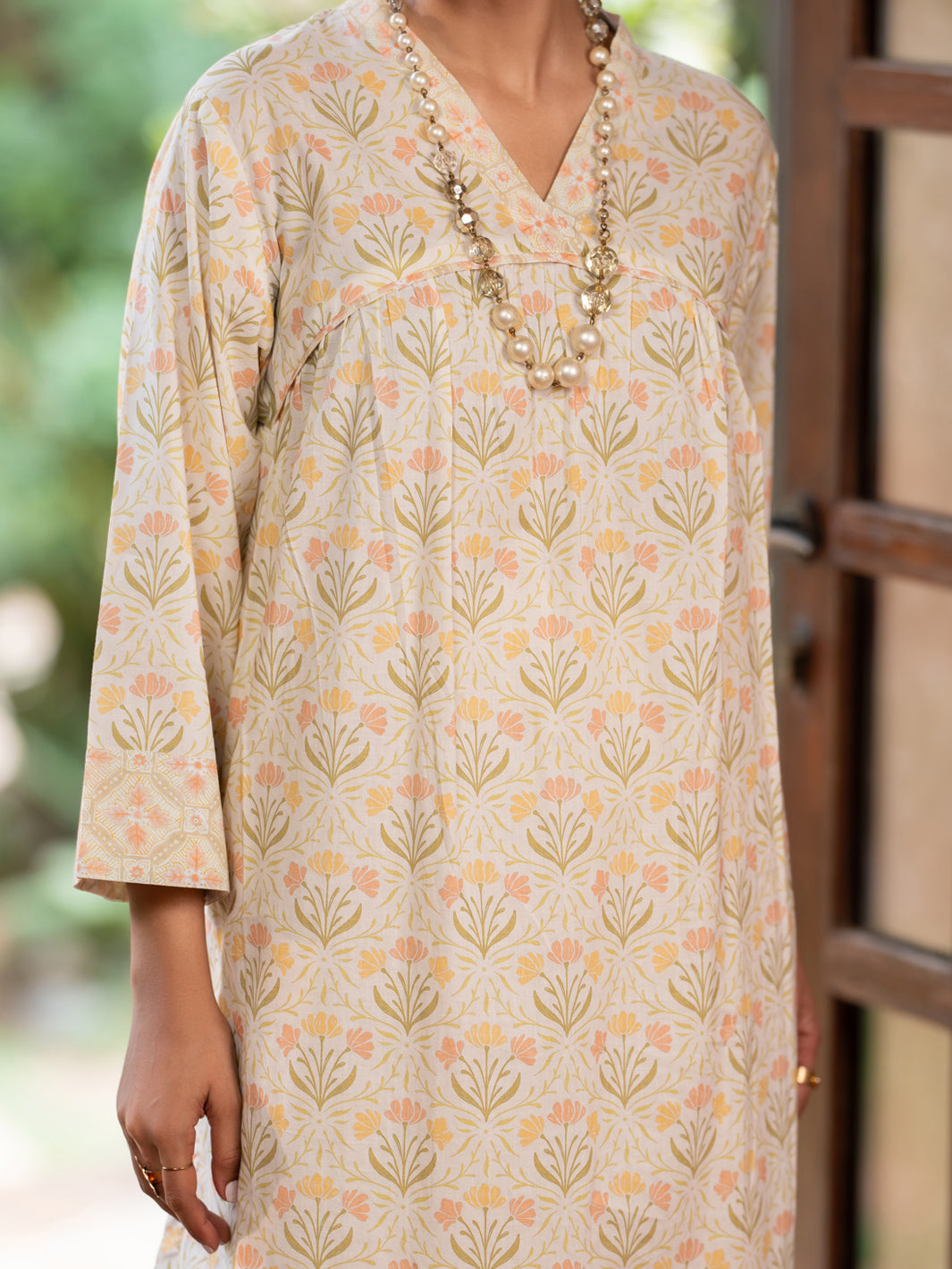 Cream Lawn Co-Ord Set - ALP-2PS-SLKS-2773