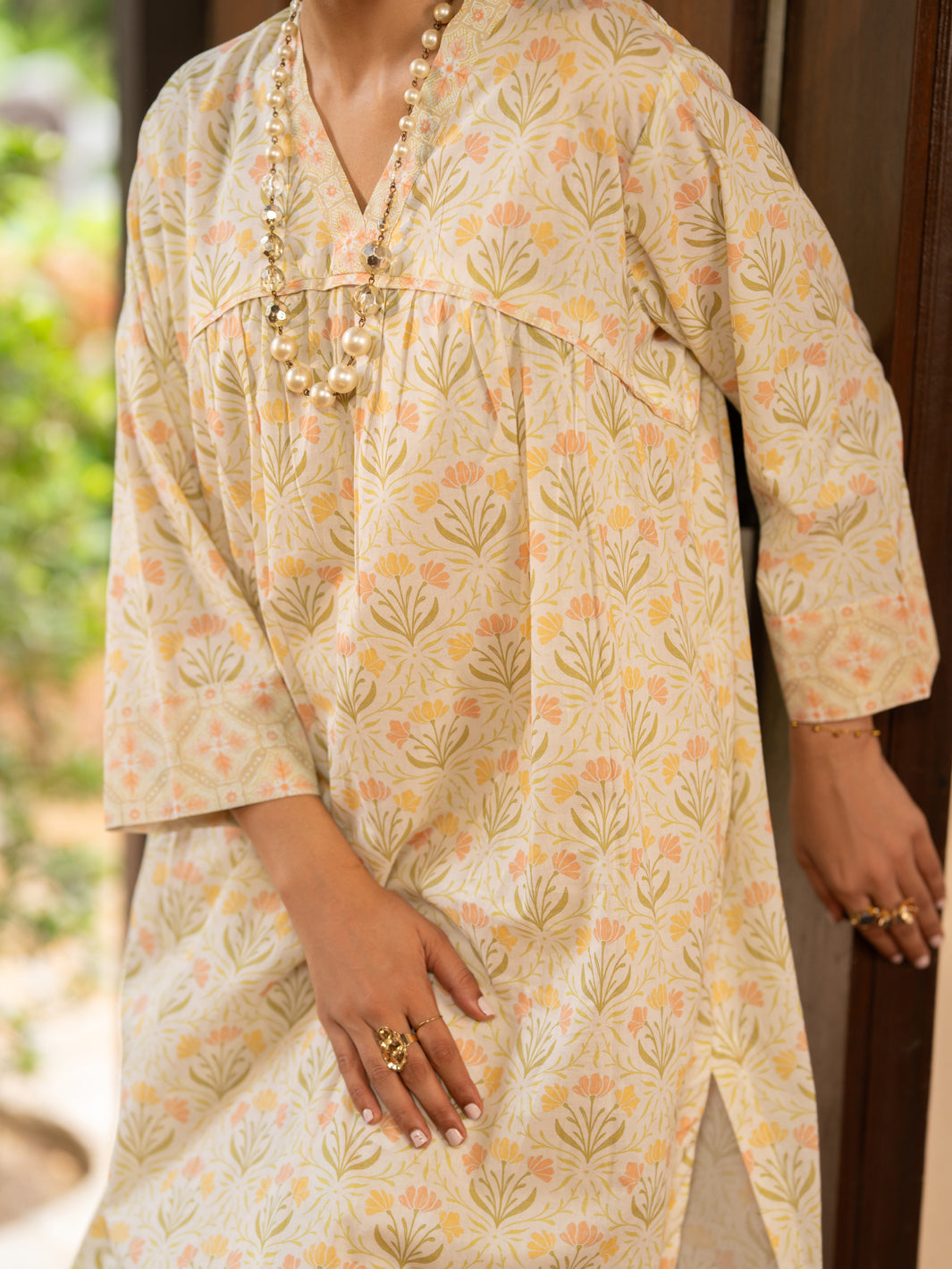 Cream Lawn Co-Ord Set - ALP-2PS-SLKS-2773