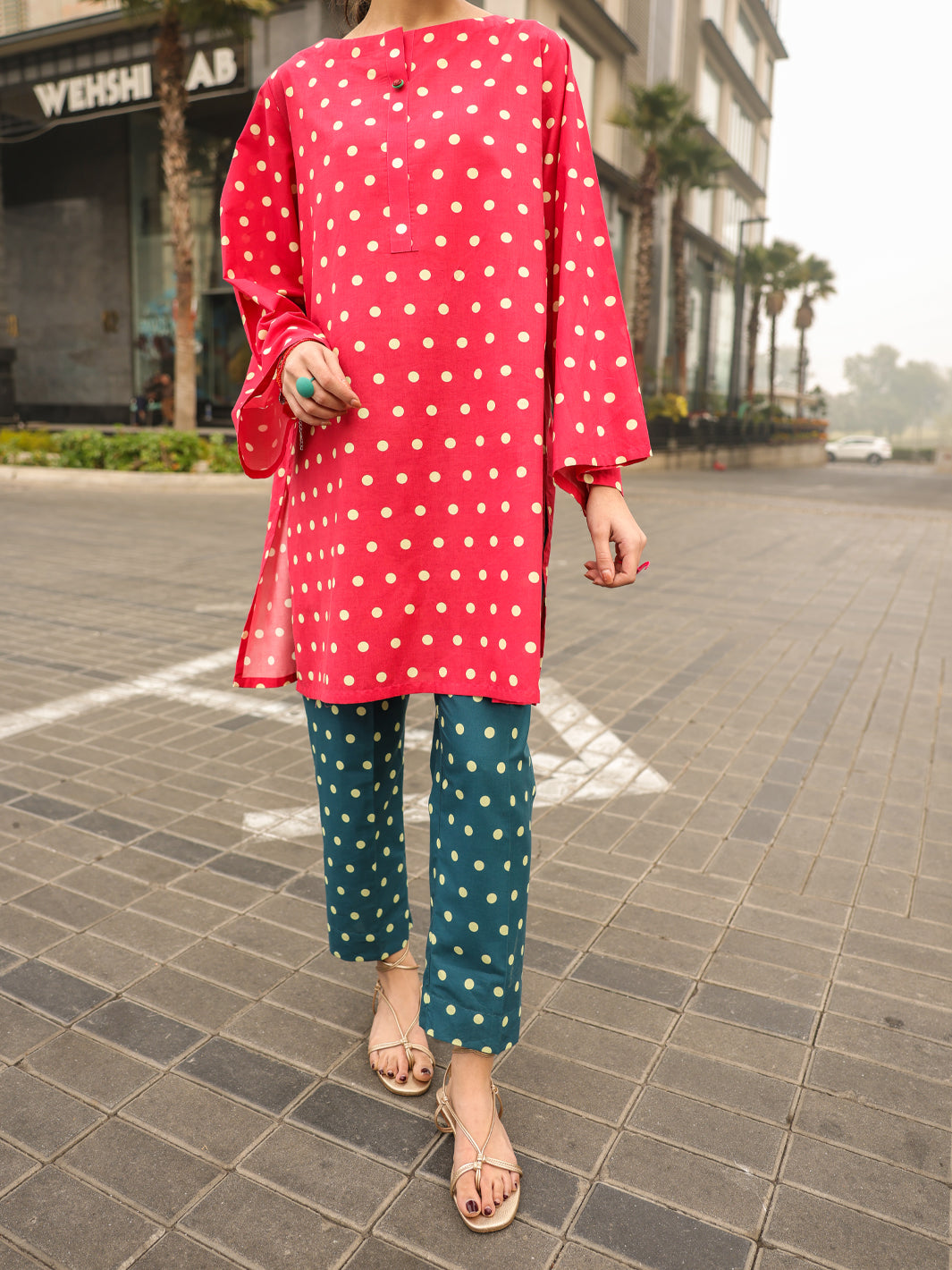 Red Lawn Kurti - ALP-SLK-2549