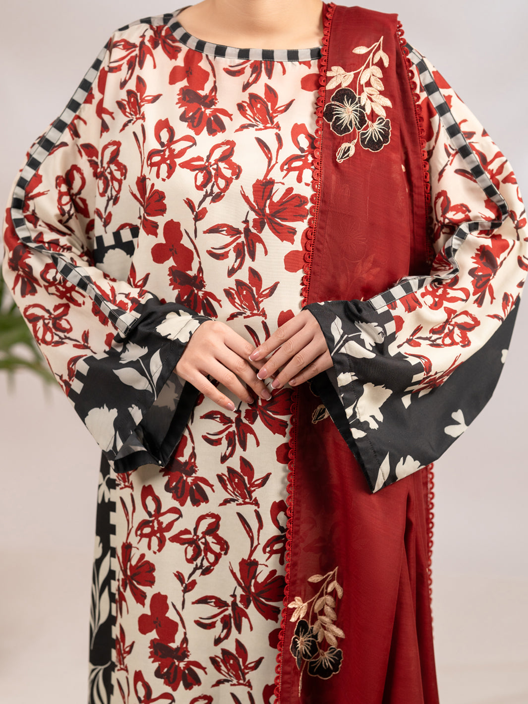 Maroon Silk Lawn 2Pc Stitched - ALP-2PS-LKS-2339