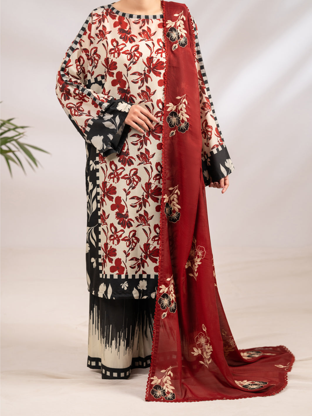 Maroon Silk Lawn 2Pc Stitched - ALP-2PS-LKS-2339