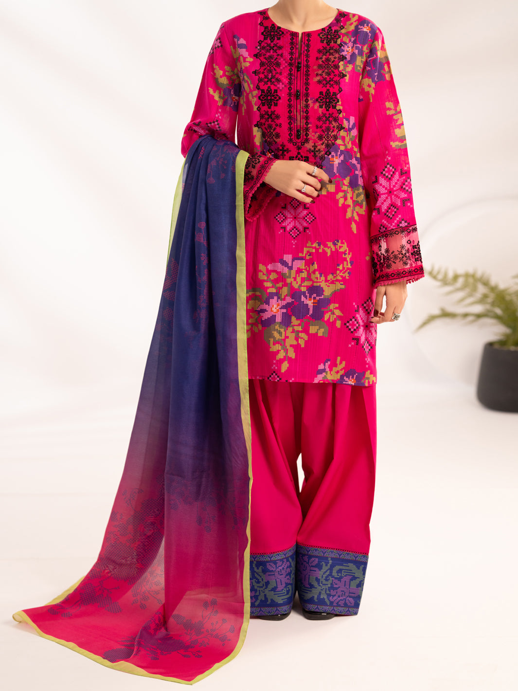 Pink Lino Kara Unstitched 3Pc - ALP-3PS-2457