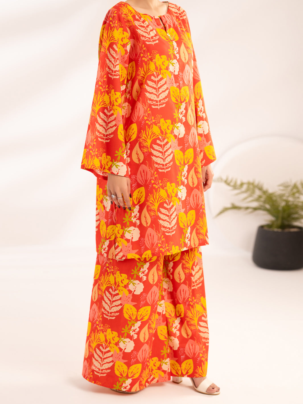 Orange Lawn Co-Ord Set - ALP-2PS-SLKS-2522