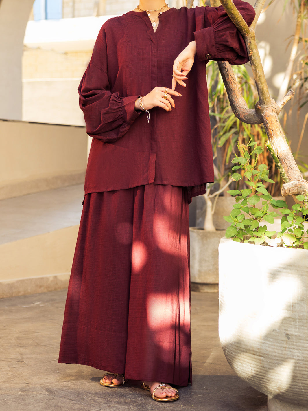 Brown Crosshatch Stitched 2PC - ALP-2PS-LKS-2790