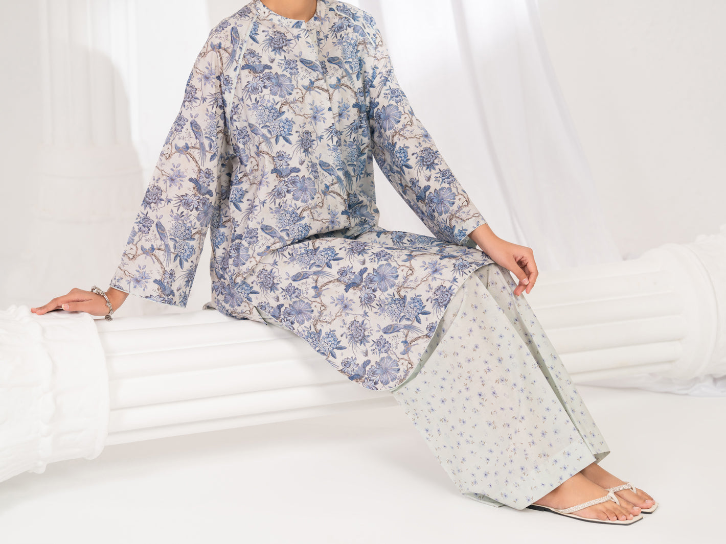 Light Blue Lawn Co-Ord Set - ALP-2PS-SLKS-2762