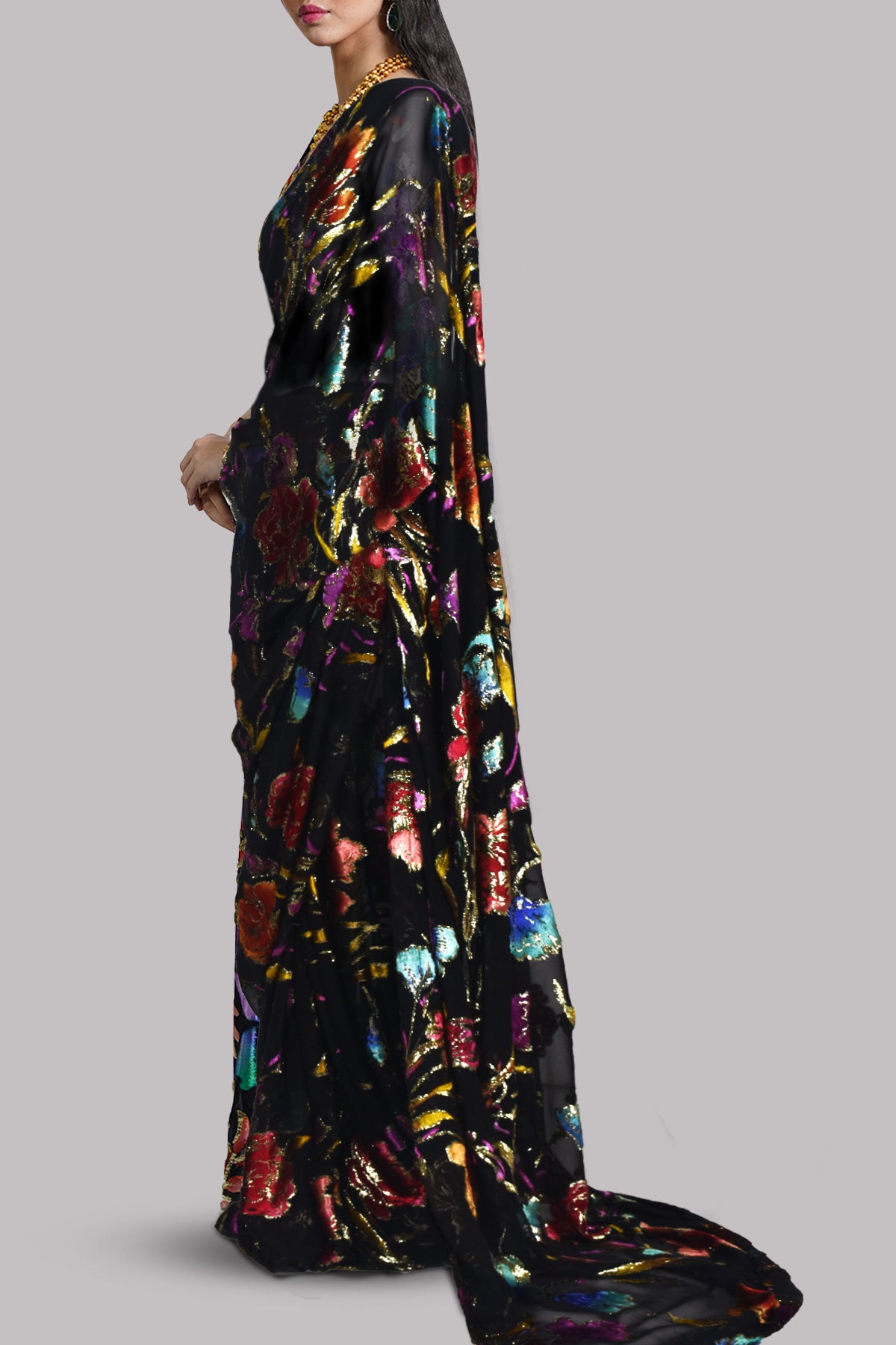 Black Italian Chiffon Sari