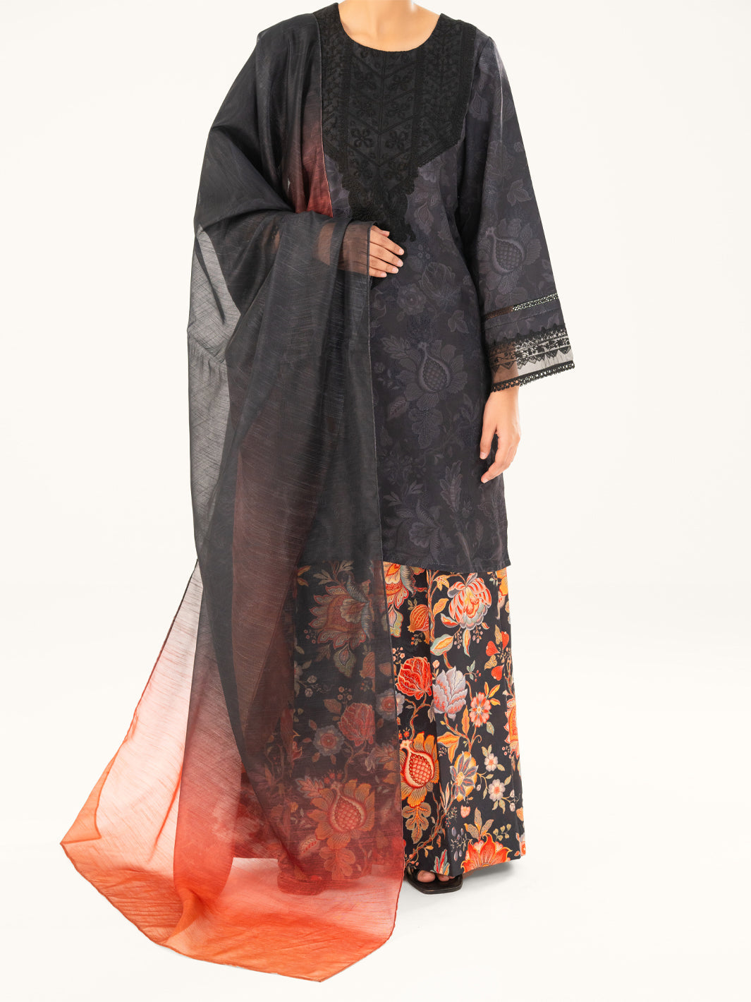 Black Poly Jacquard 3Pc Stitched - AWP-3PS-767