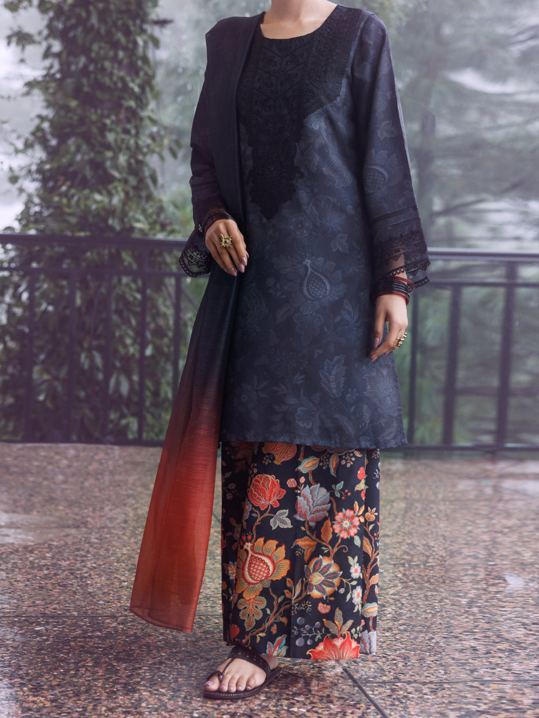 Black Jacquard 3Pc Unstitched - AWP-3PS-767