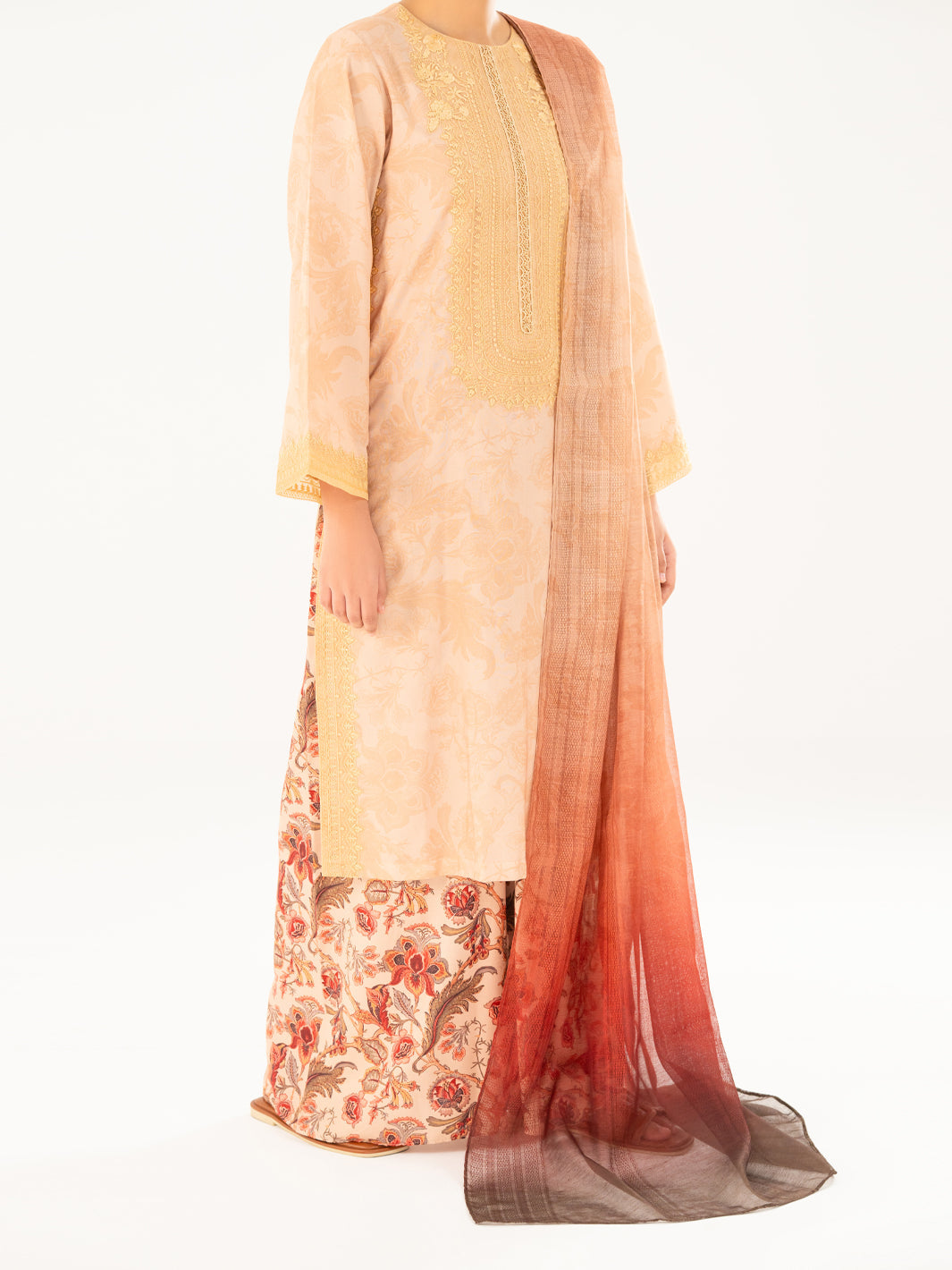 Khaki Poly Jacquard 3Pc Stitched - AWP-3PS-768