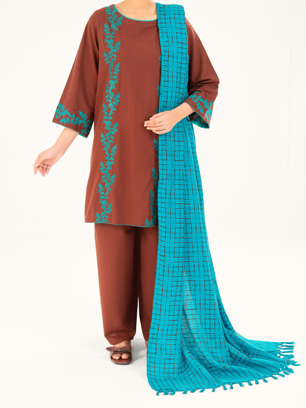 Brown Light Khaddar 3Pc Stitched - AWP-3PS-774